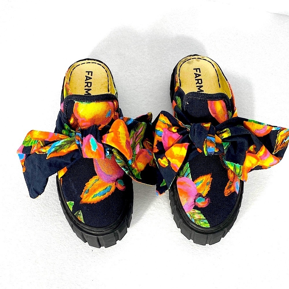 FARM Rio Black Cashew Mule Sneaker with Bow Vibrant Multicolor Slip-On Shoes 7.5